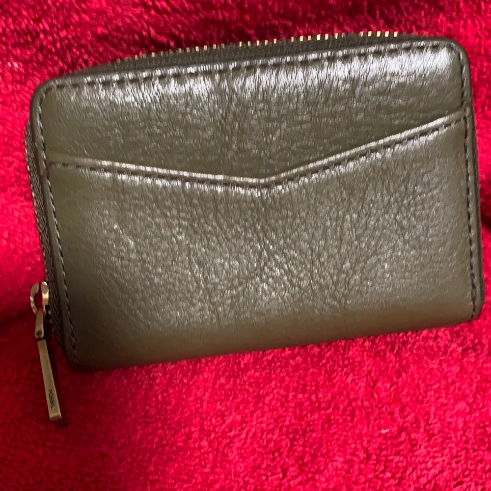Fossil, Credit Card Holder with zipper, Genuine Leather, Color dark green,